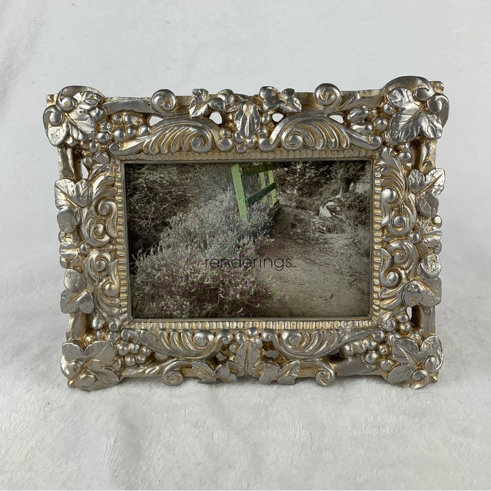 Resin Silver Floral Ornate‎ Picture Frame With Easel Back 6x4” By Renderings EUC